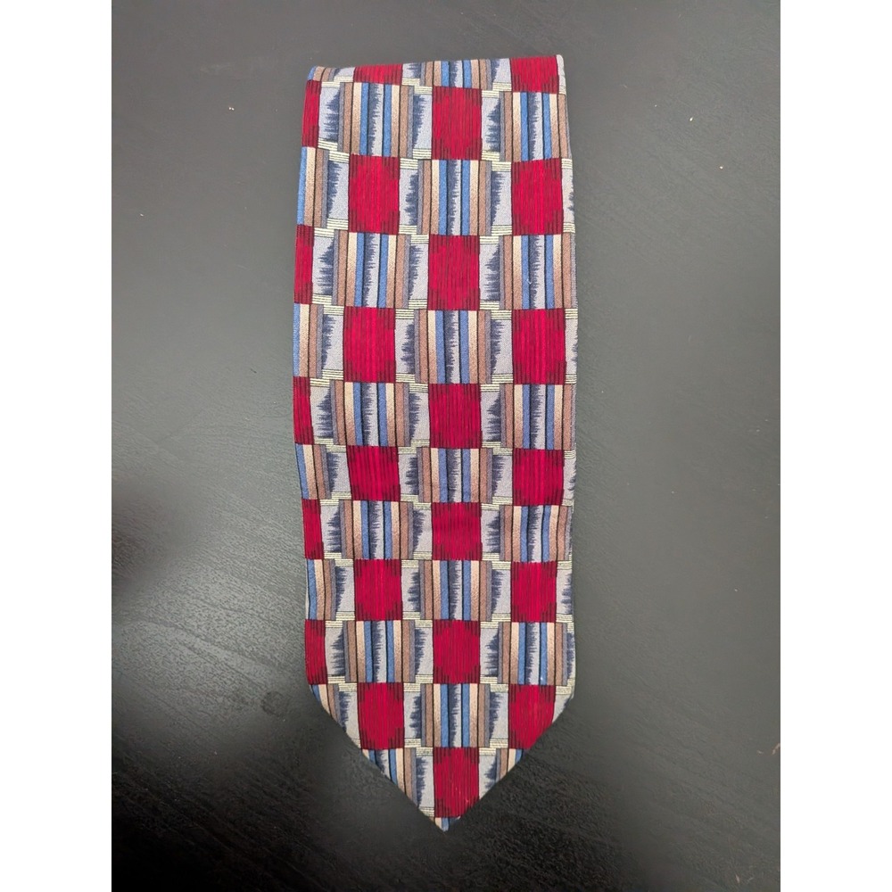 Vintage Gordon & Ferguson Tie Necktie Red Blue Multi Geometric Silk USA 58"